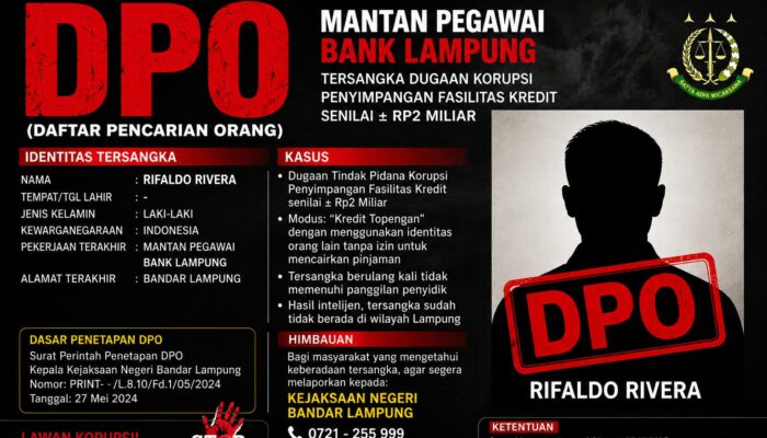 Berkas Perkara Rampung, Mantan Pegawai Bank Lampung Rifaldo Rivera Ditetapkan DPO