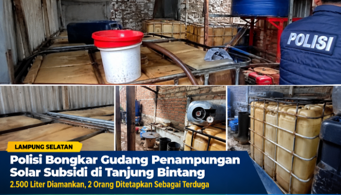 Polisi Bongkar Gudang Penampungan Solar Subsidi di Tanjung Bintang, 2.500 Liter Diamankan