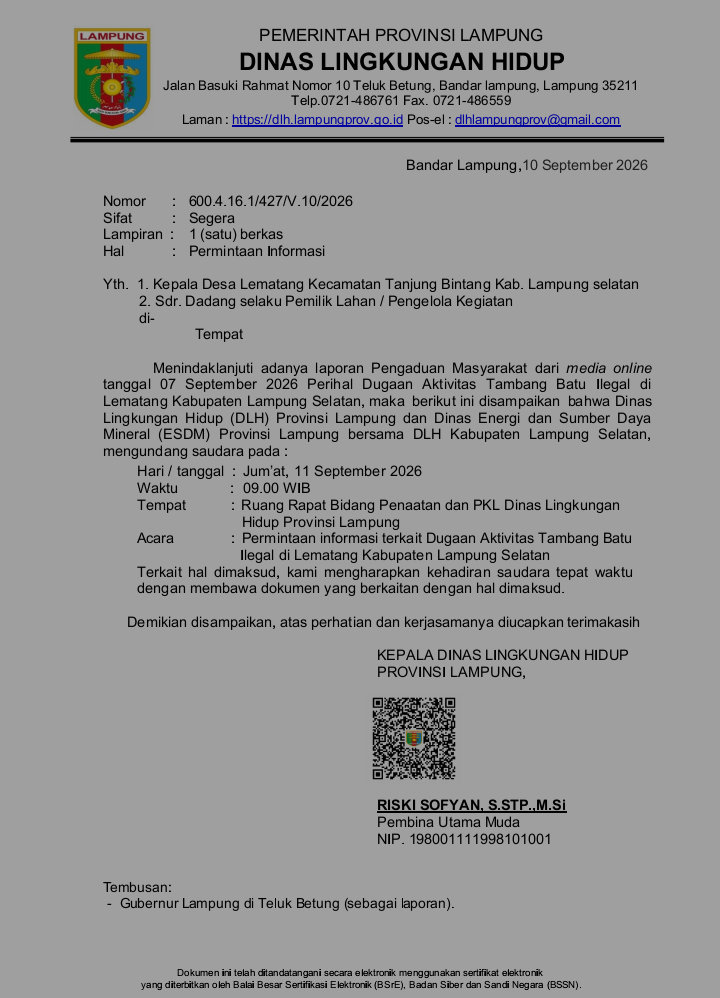 Dugaan Tambang Batu Ilegal Lematang Masuk Radar Pemprov, DLH Panggil Pengelola