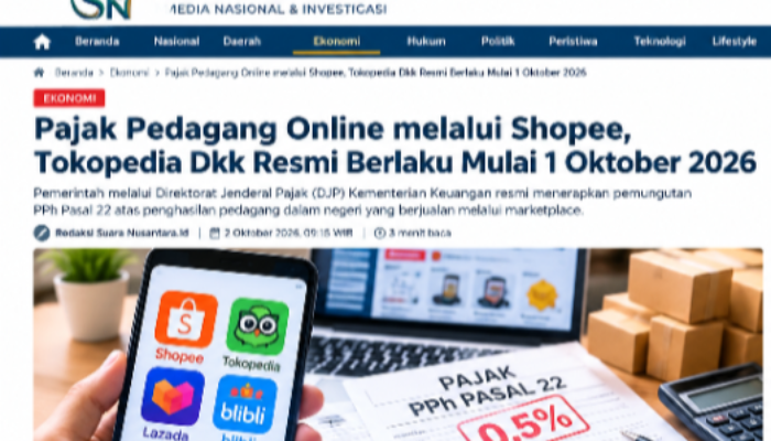 Pajak Pedagang Online melalui Shopee, Tokopedia Dkk Resmi Berlaku Mulai 1 Oktober 2026